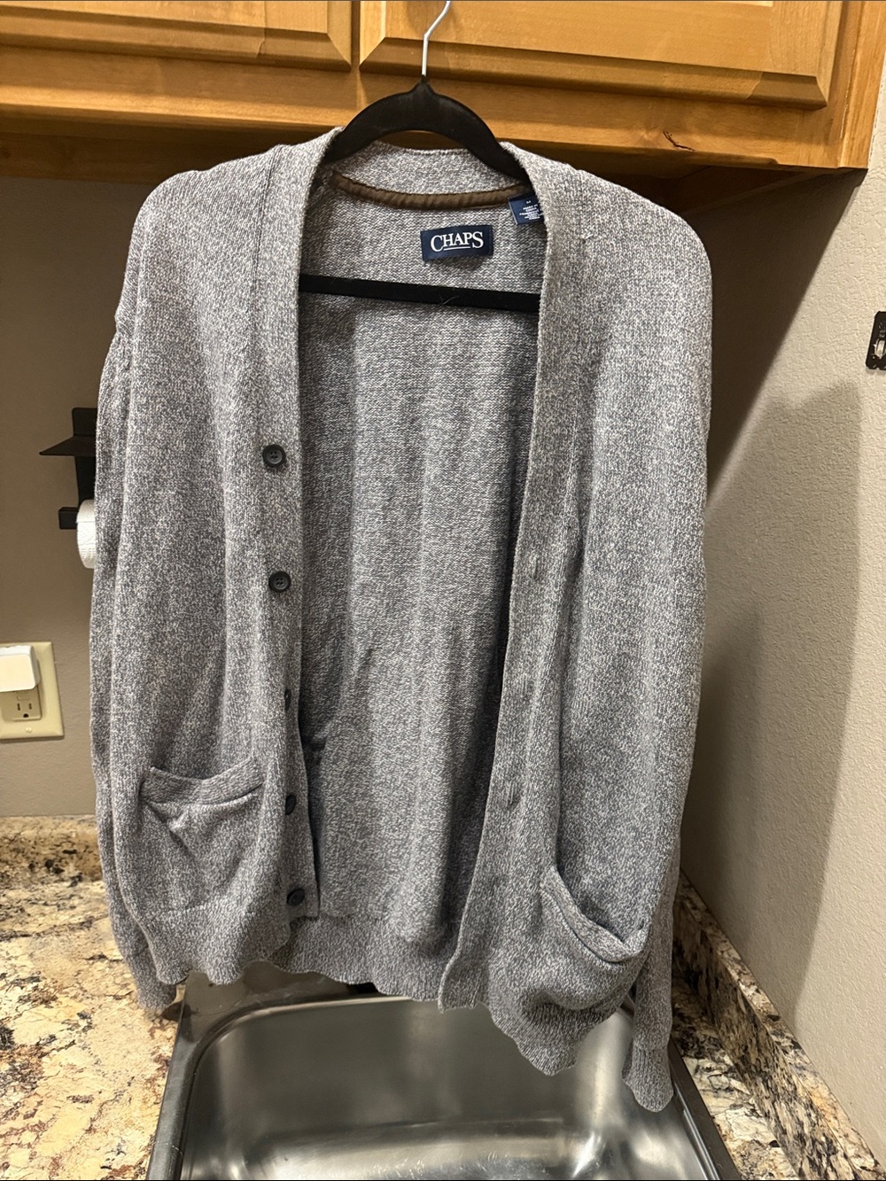 Chaps Men's Light Gray Shawl Collar Cardigan with Pockets